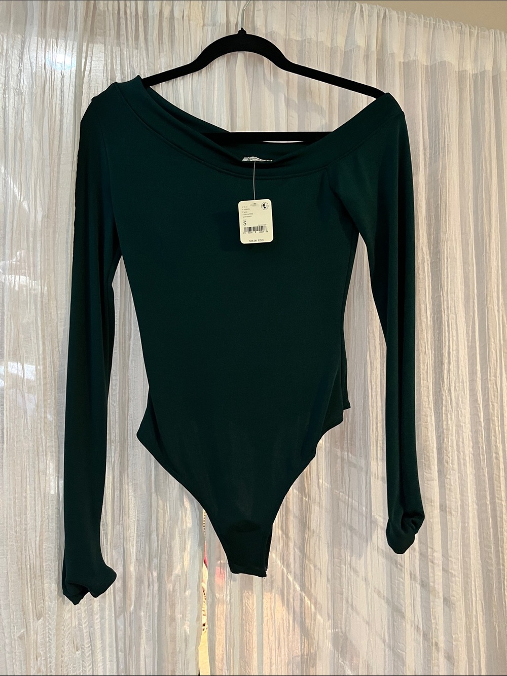 Free People Off-the-Shoulder Long Sleeve Bodysuit in Deep Green